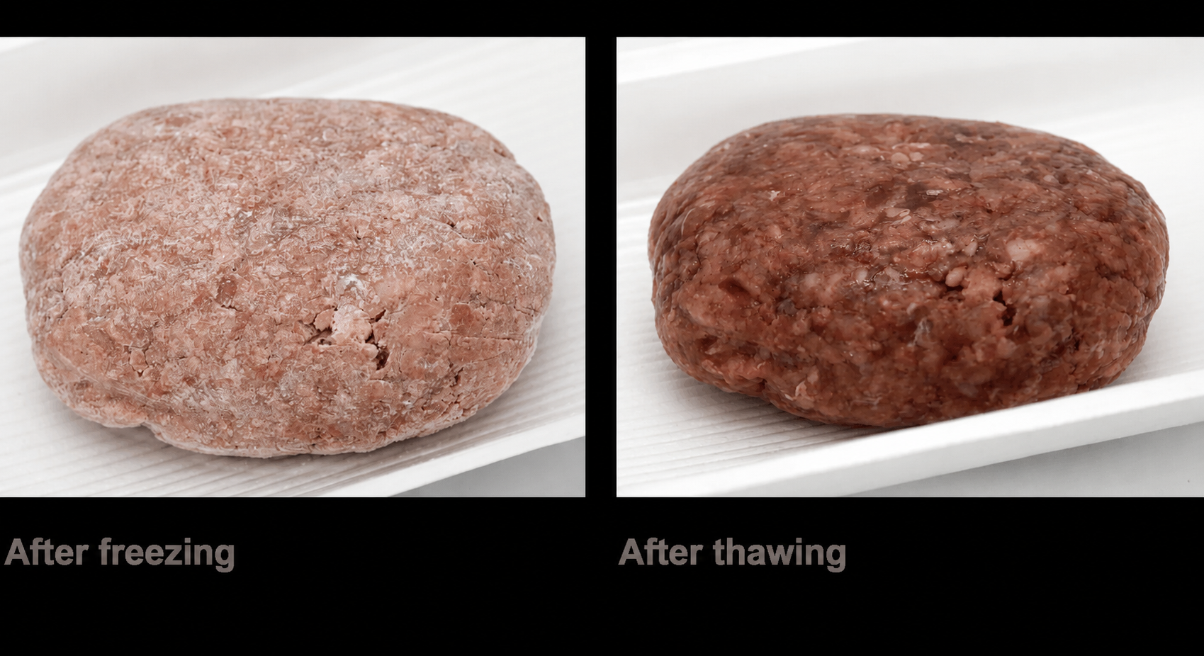 Hamburger patty — after freezing and after thawing