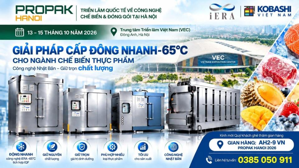 Giải pháp cấp đông nhanh iERA −65°C tại ProPak Hanoi 2026, gian hàng AH2-9